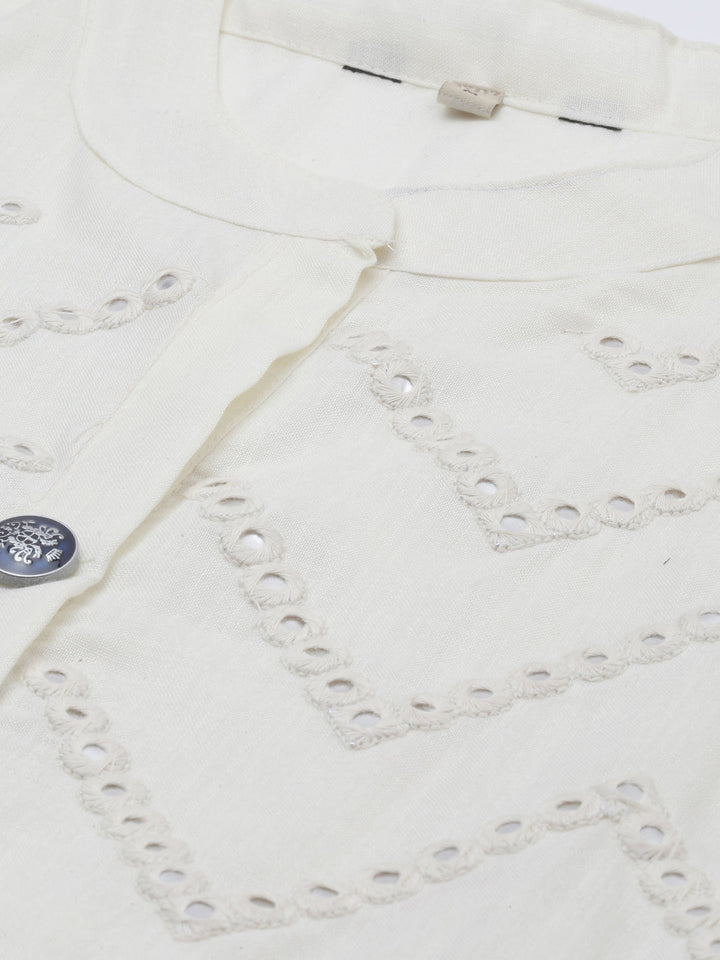 Neerus White embroidered A-line kurta - detail view 4