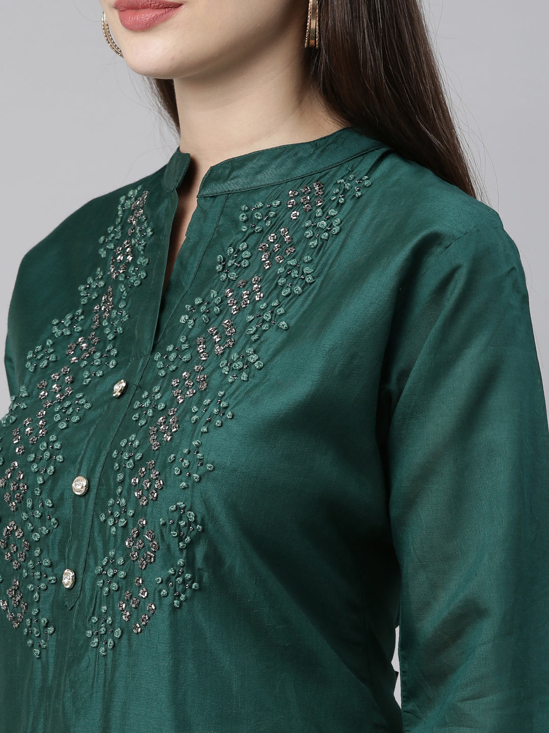 Neerus Green embellished straight kurta - back view