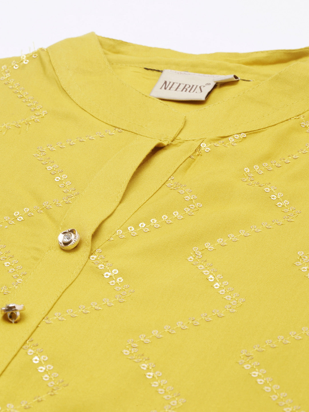 Neerus Yellow Viscose Rayon Embellished Straight Kurti - side view