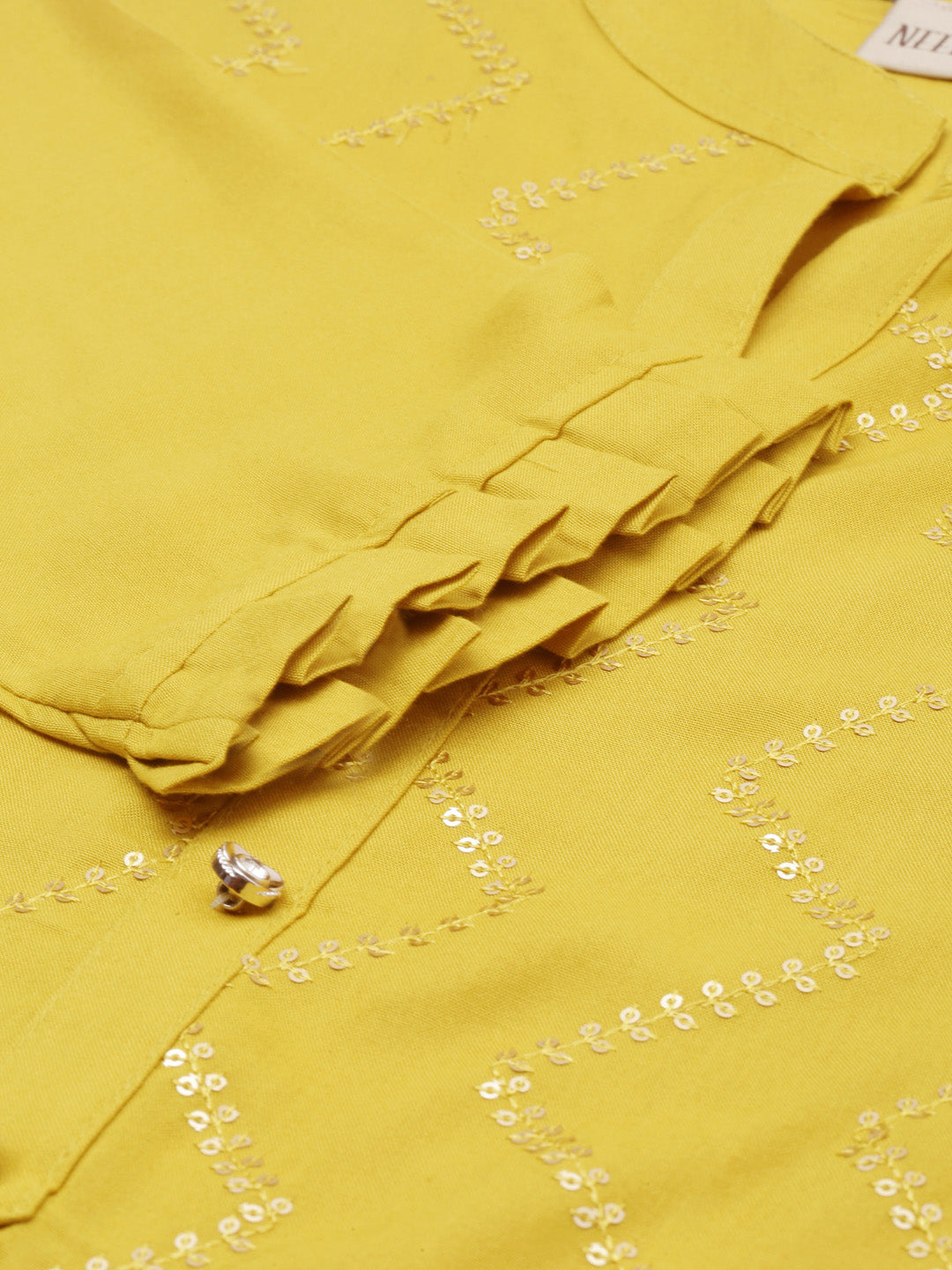 Neerus Yellow Viscose Rayon Embellished Straight Kurti - detail view 1