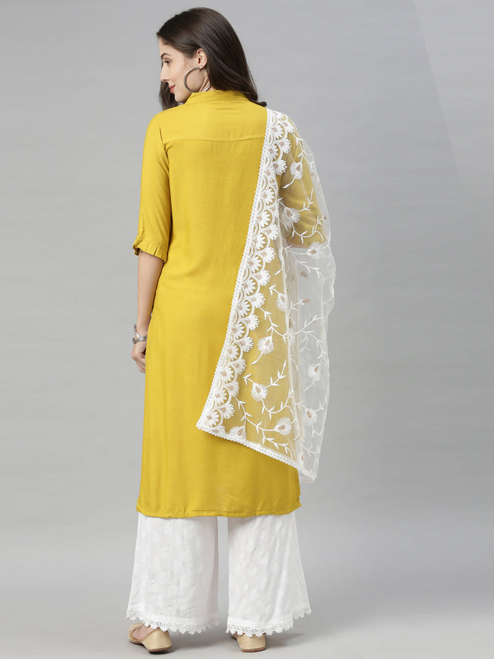 Neerus Yellow Viscose Rayon Embellished Straight Kurti - detail view 4