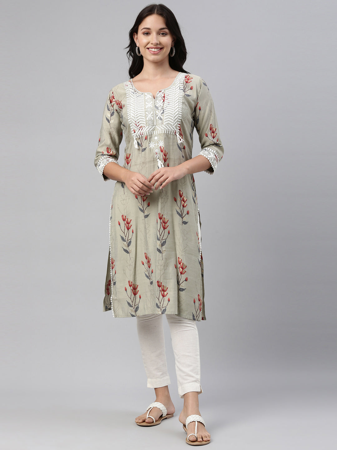 Neerus Grey muslin solid kurti - detail view 6
