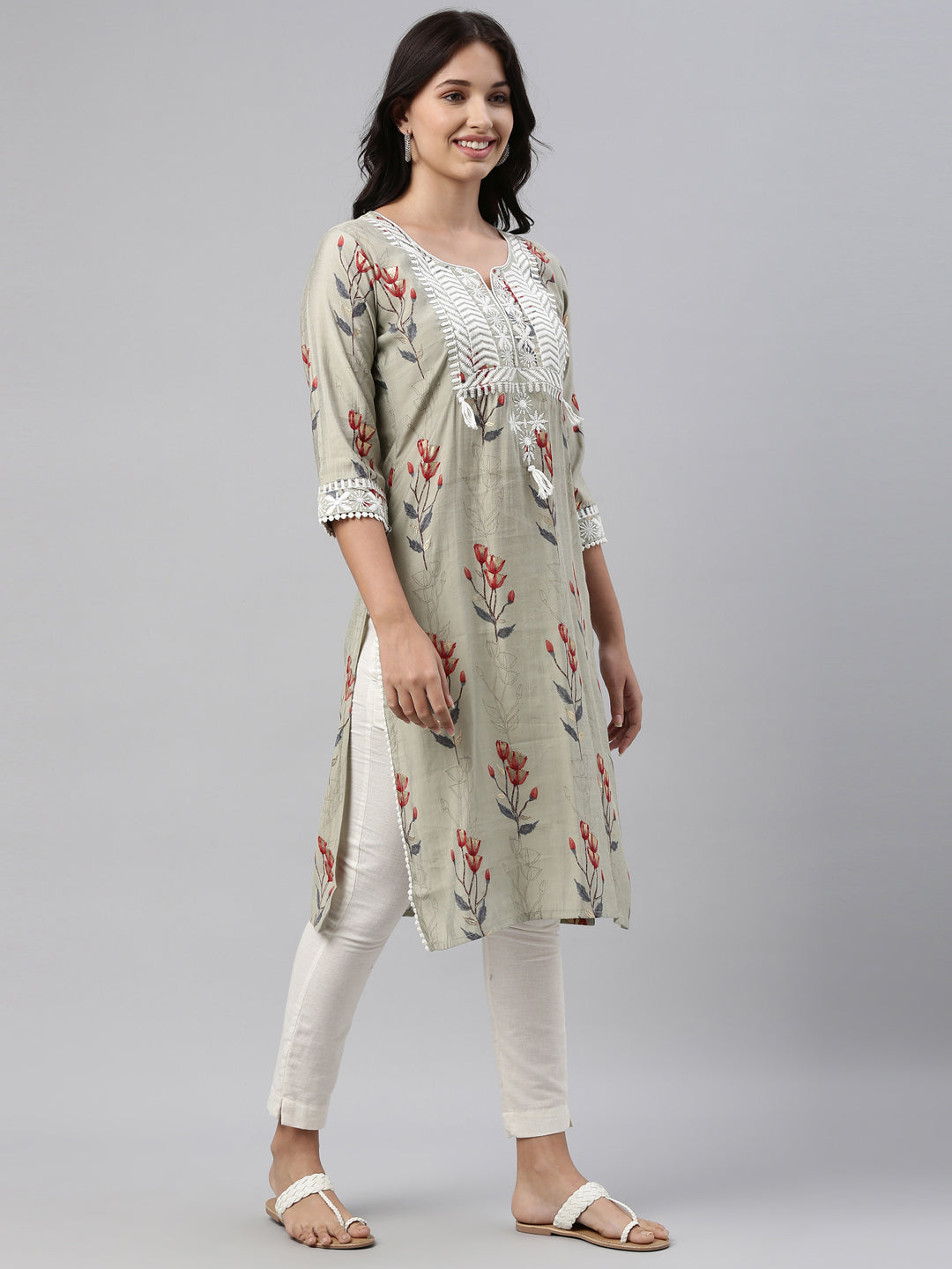 Neerus Grey muslin solid kurti - detail view 1