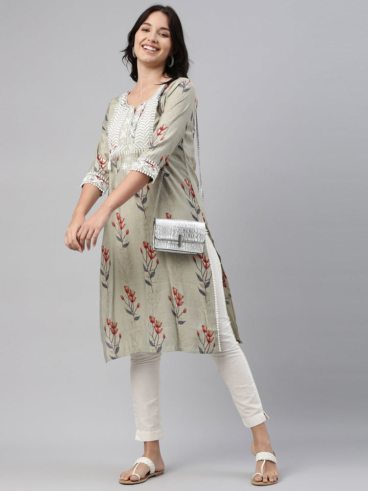 Neerus Grey muslin solid kurti - detail view 3