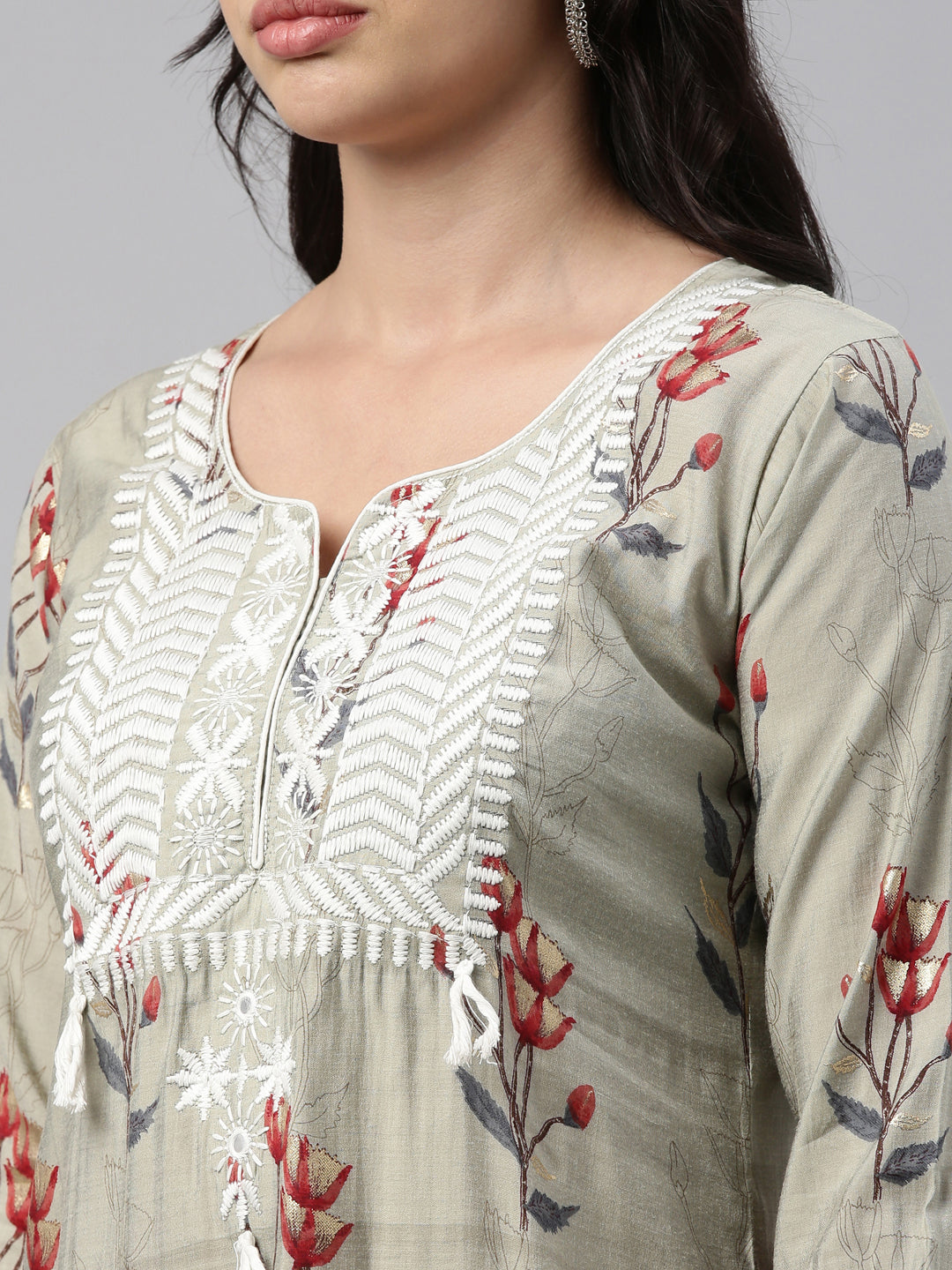 Neerus Grey muslin solid kurti - detail view 4