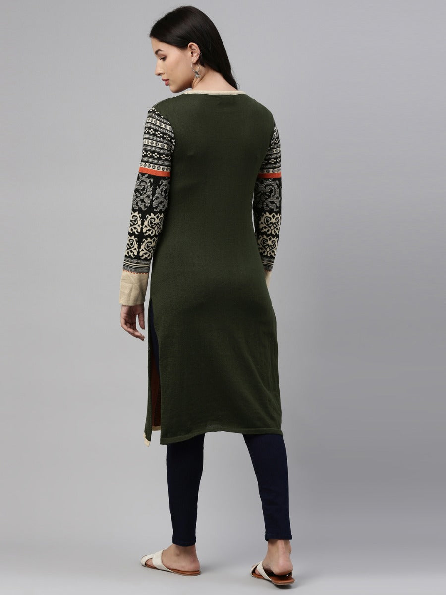 Neerus Yellow acrylic printed straight kurti - detail view 3
