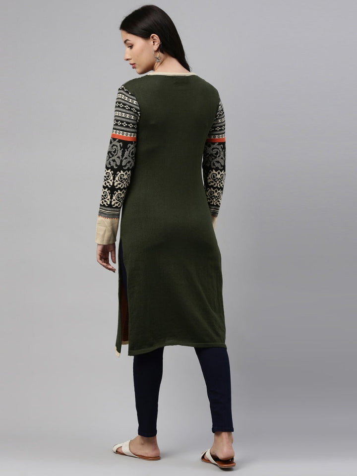 Neerus Yellow acrylic printed straight kurti - detail view 3