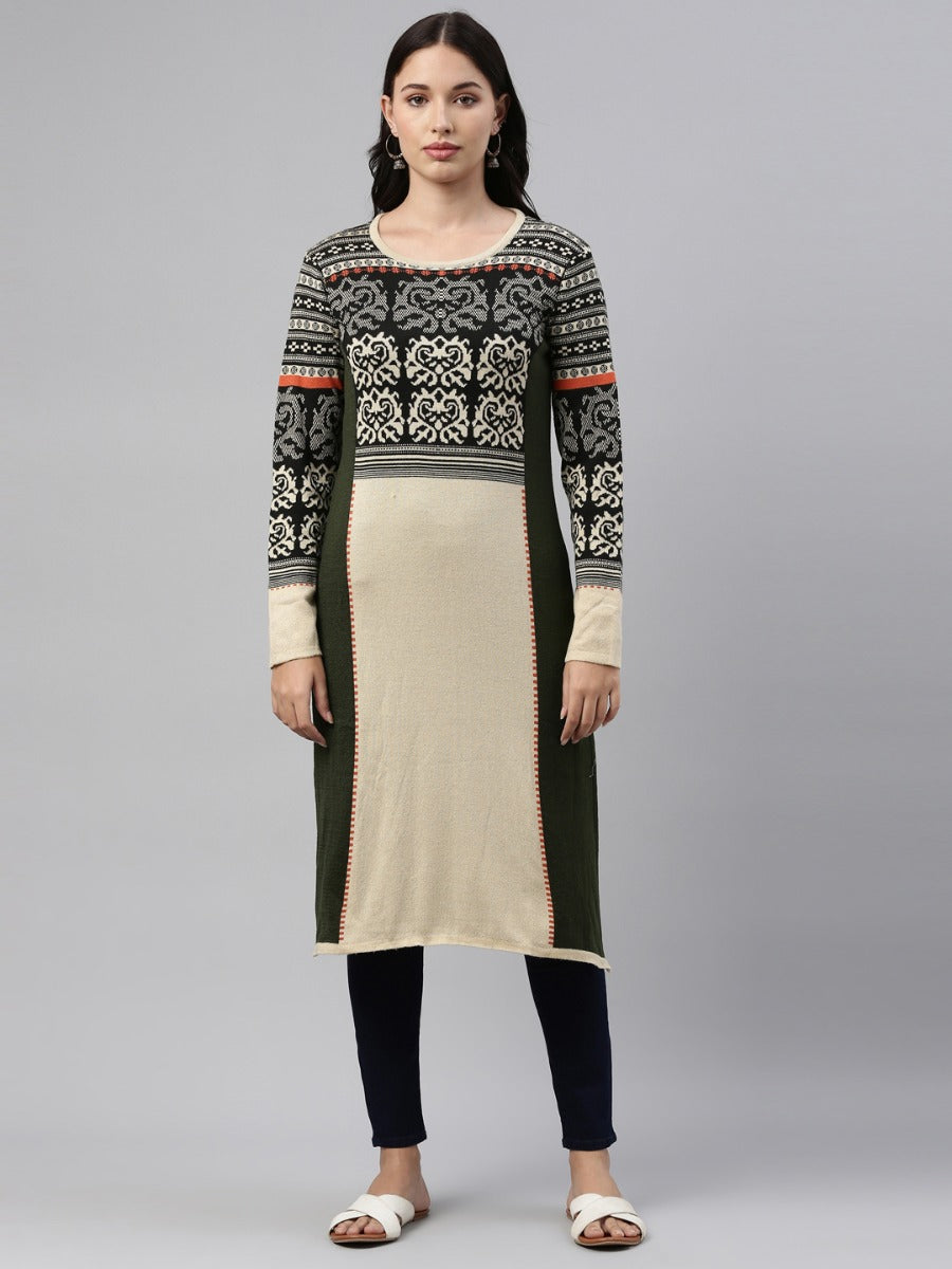 Neerus Yellow acrylic printed straight kurti - back view