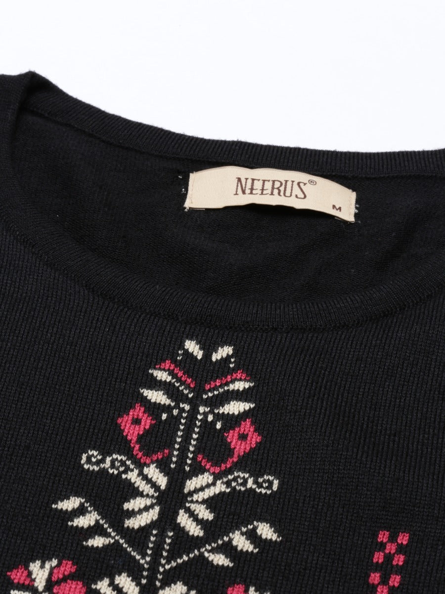 Neerus Black acrylic printed straight kurti - side view