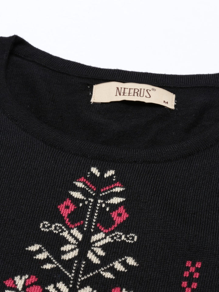 Neerus Black acrylic printed straight kurti - side view