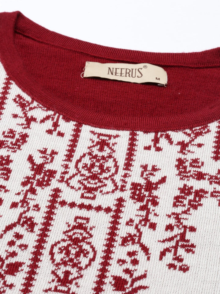 Neerus Maroon acrylic woven straight kurti - detail view 3