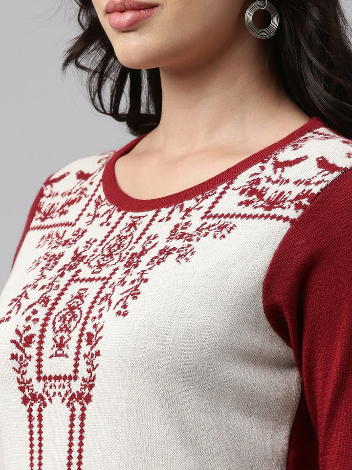 Neerus Maroon acrylic woven straight kurti - detail view 1