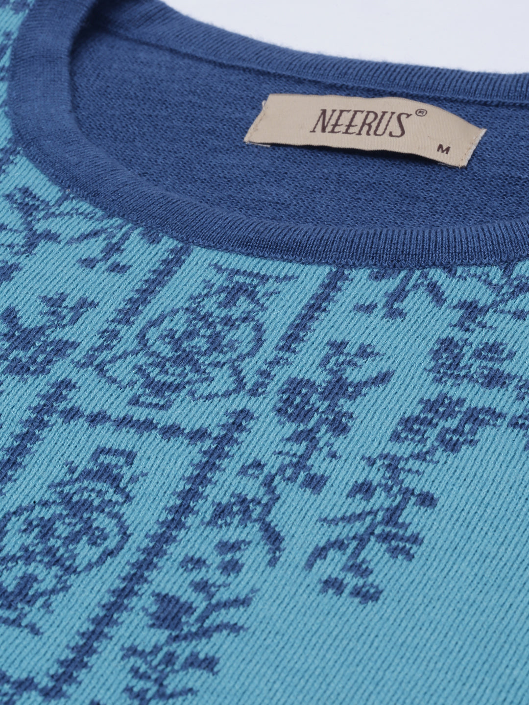 Neerus Blue acrylic printed straight kurti ethnic motifs - side view