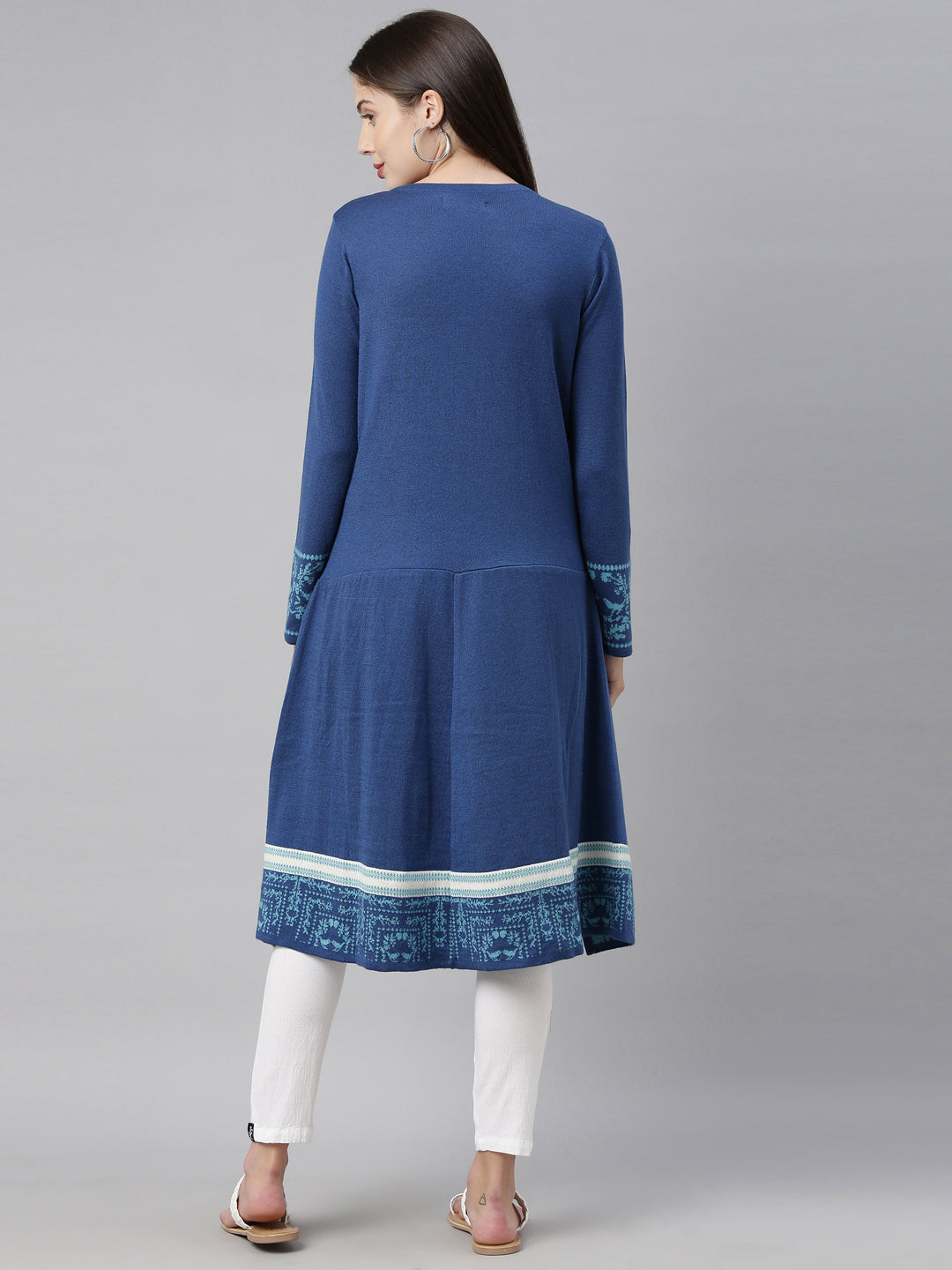 Neerus Blue acrylic printed straight kurti ethnic motifs - detail view 4