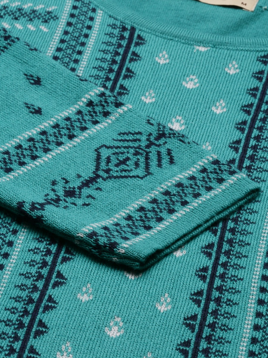 Neerus Green wool straight kurti - detail view 2