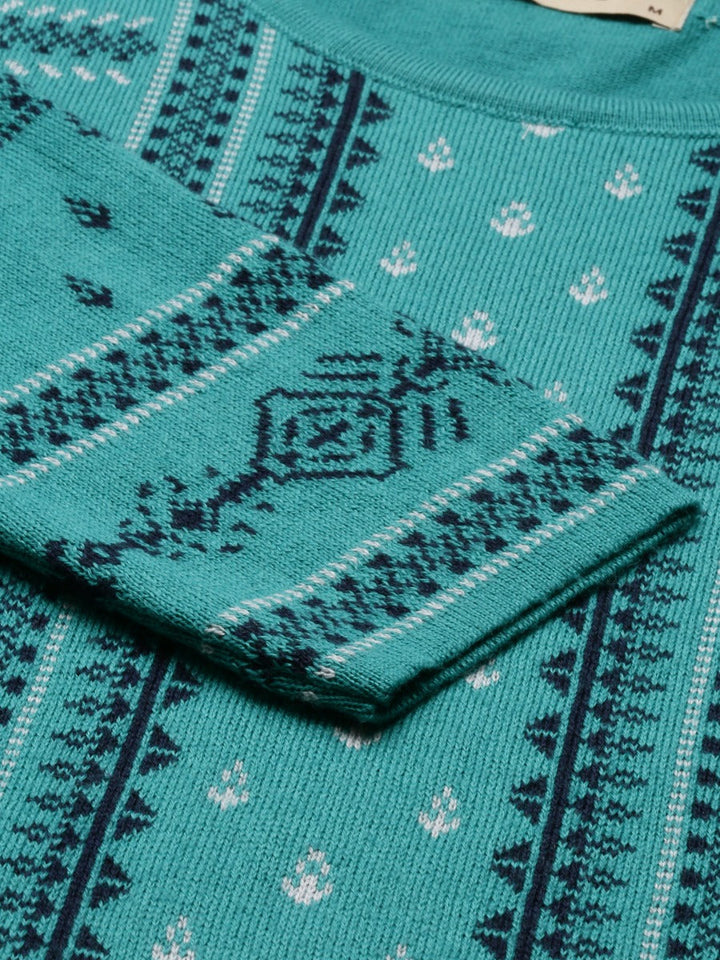 Neerus Green wool straight kurti - detail view 2