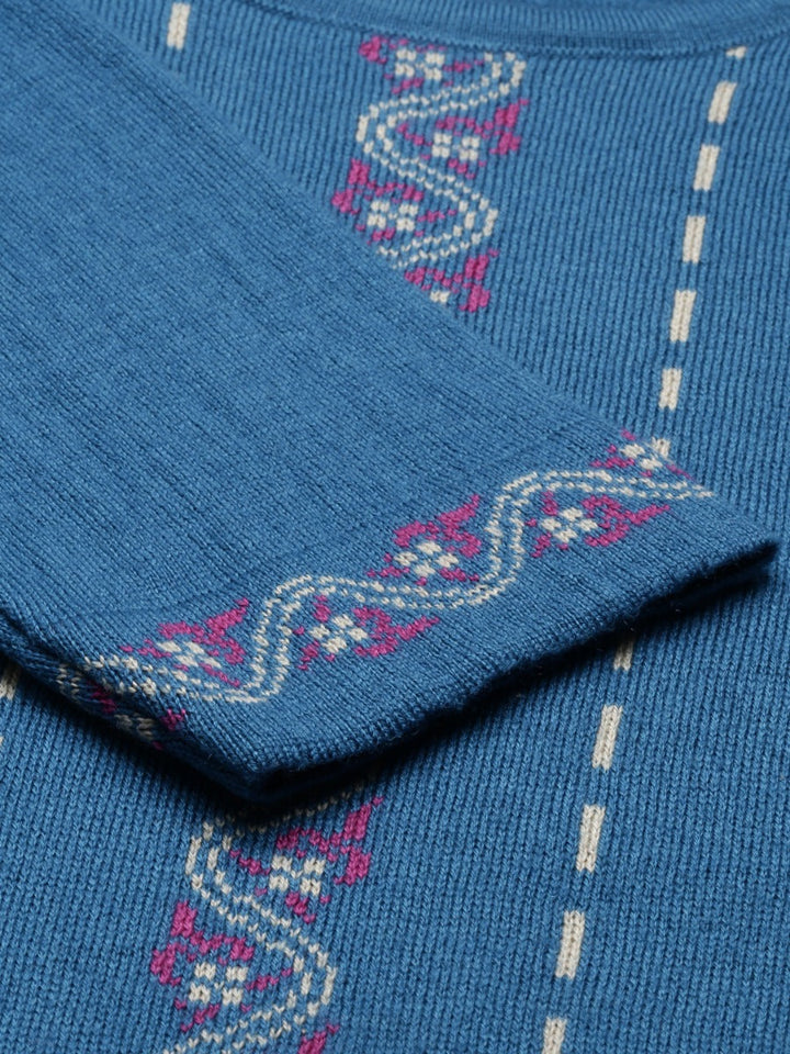 Neerus Blue acrylic woven straight kurti - detail view 3
