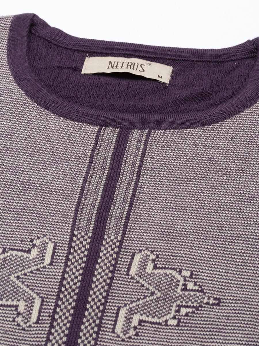 Neerus Grey acrylic woven geometric straight kurti - detail view 1