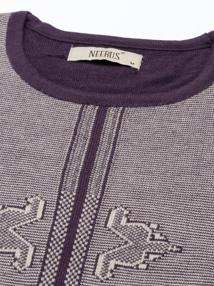 Neerus Grey acrylic woven geometric straight kurti - detail view 1