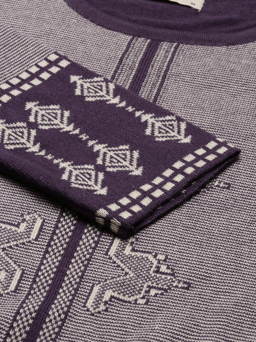 Neerus Grey acrylic woven geometric straight kurti - detail view 2