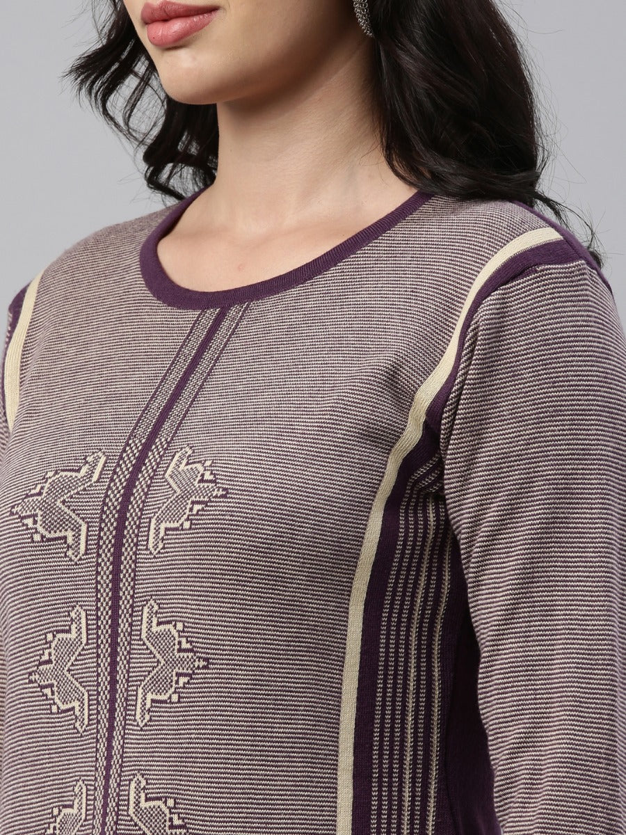 Neerus Grey acrylic woven geometric straight kurti - back view
