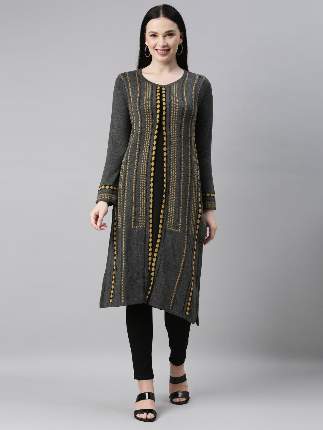 Neerus Grey straight kurti - detail view 7