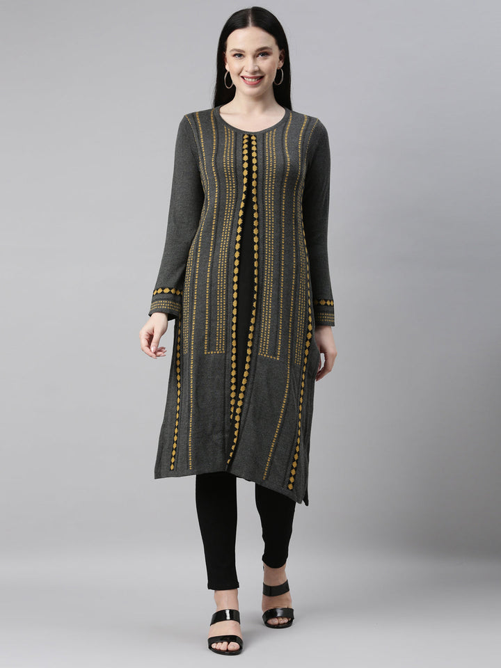 Neerus Grey straight kurti - front view