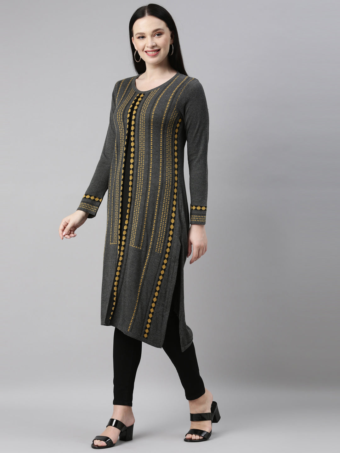 Neerus Grey straight kurti - detail view 9