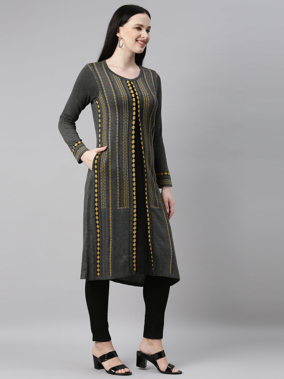 Neerus Grey straight kurti - detail view 17