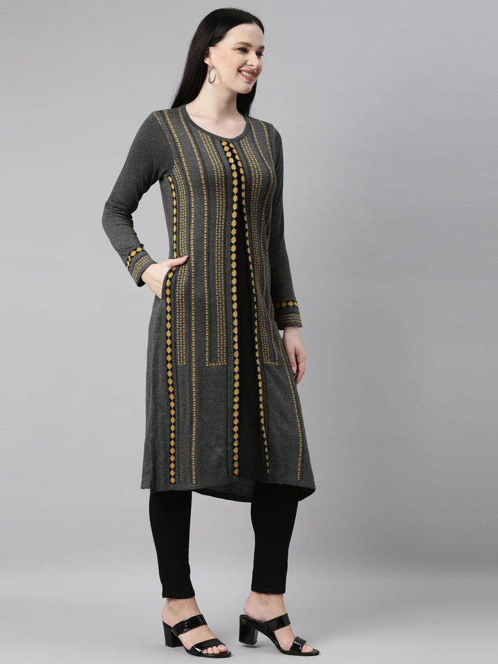 Neerus Grey straight kurti - detail view 17