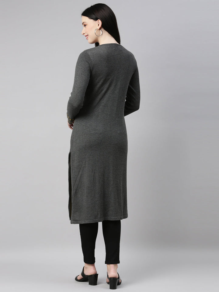 Neerus Grey straight kurti - detail view 11
