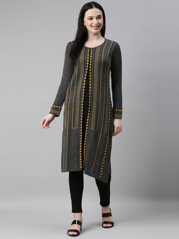 Neerus Grey straight kurti - detail view 12