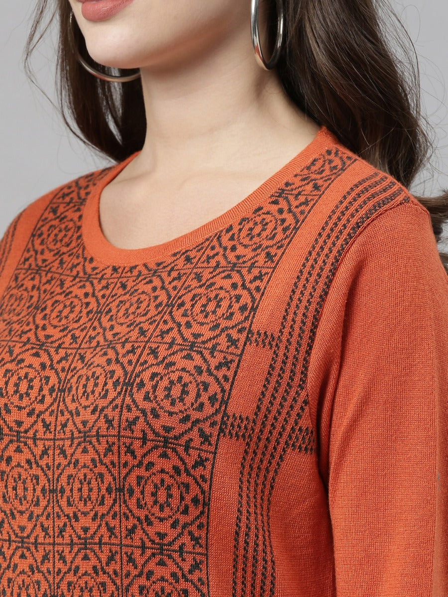 Neerus Orange wool woven kurti - back view