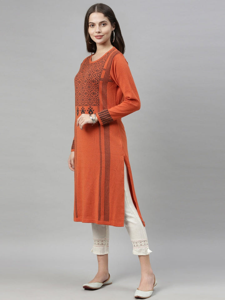 Neerus Orange wool woven kurti - detail view 2