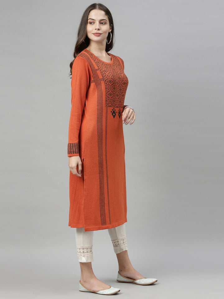 Neerus Orange wool woven kurti - detail view 3