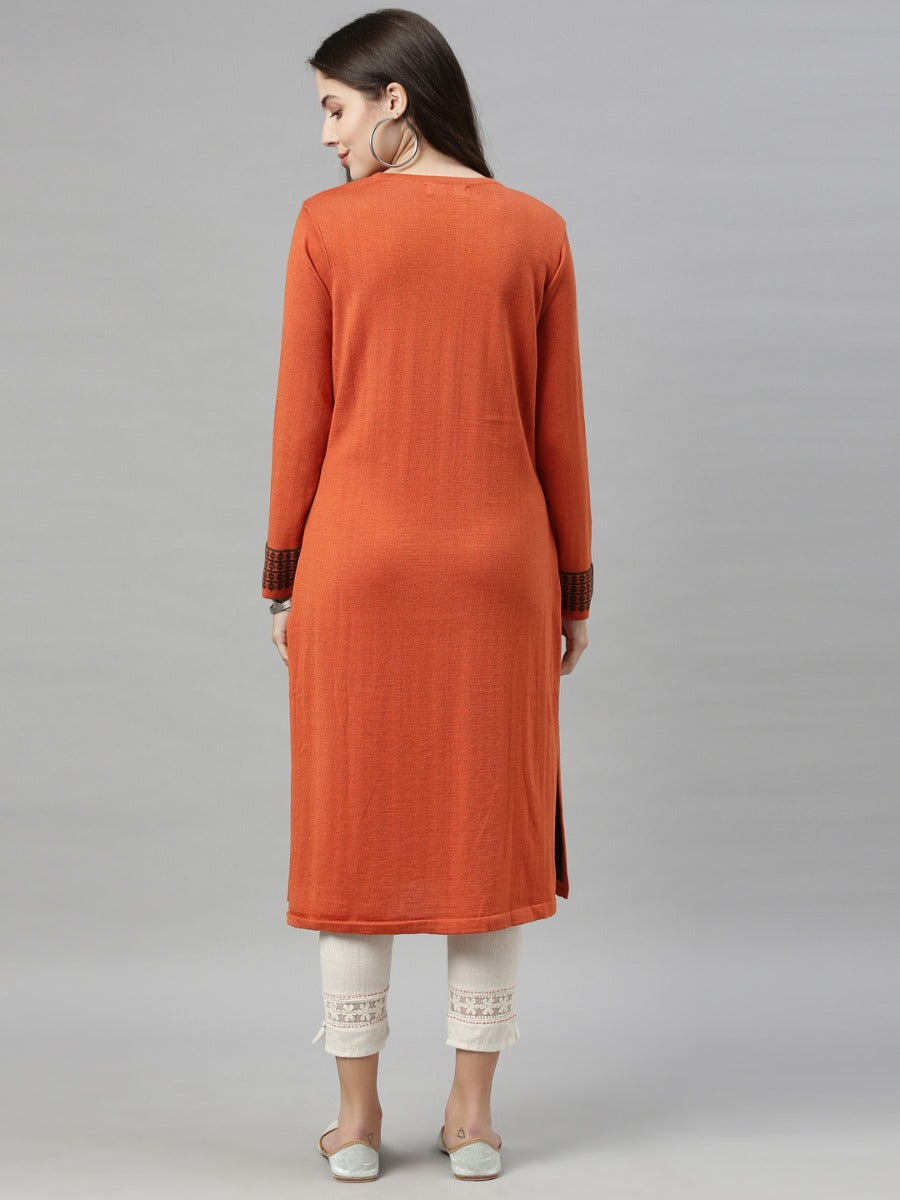 Neerus Orange wool woven kurti - detail view 4