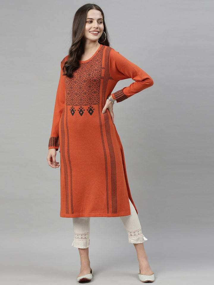 Neerus Orange wool woven kurti - detail view 5