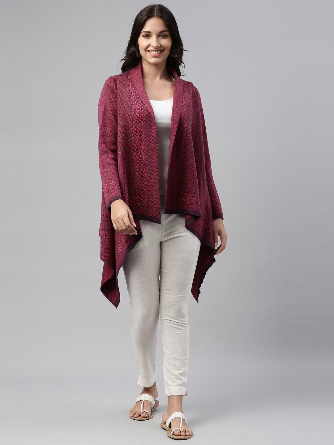 Neerus Grey wool straight kurti - front view