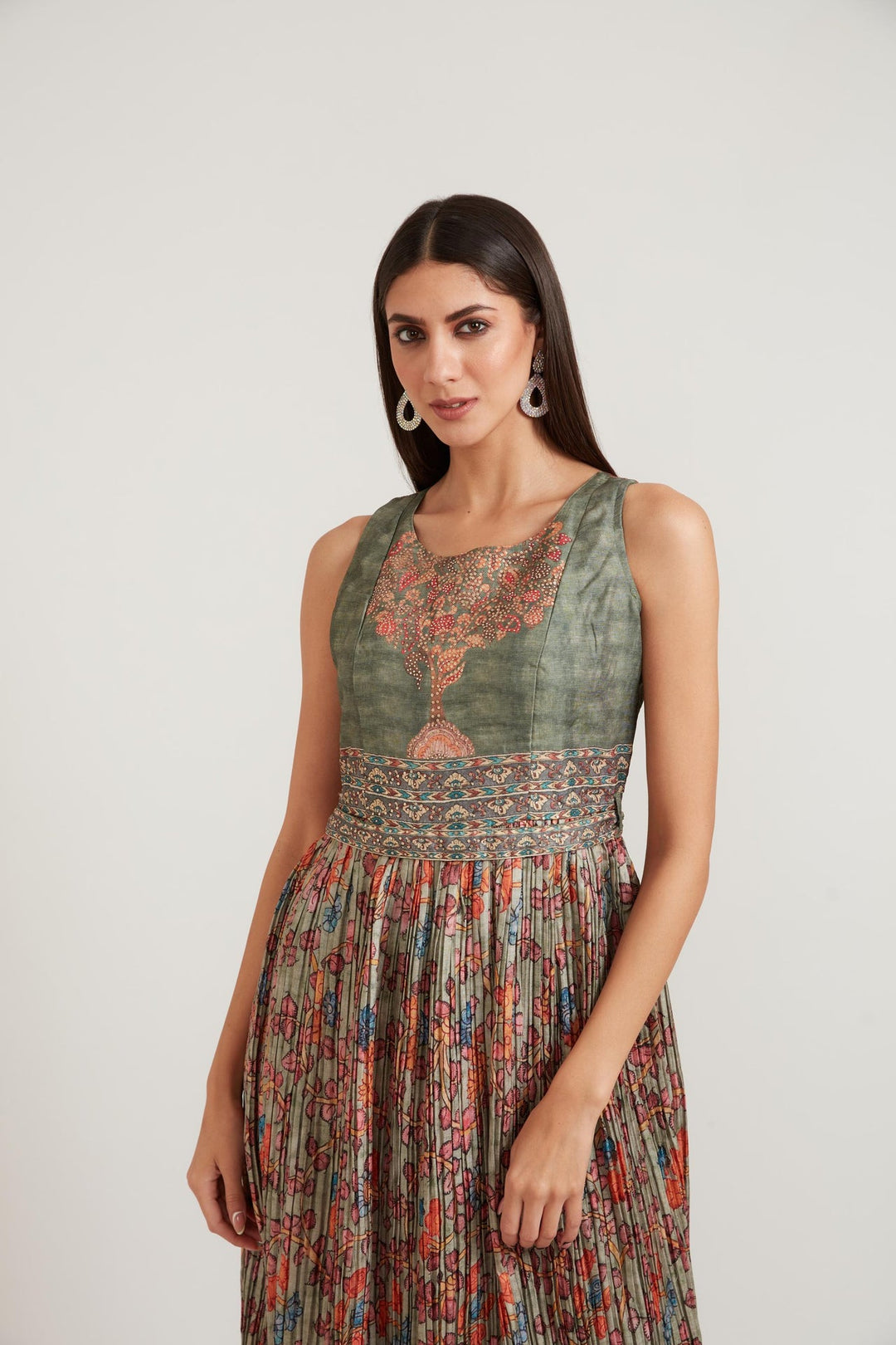 Neerus Green silk gown - side view
