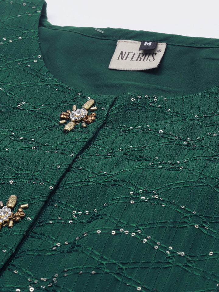 Neerus Green embellished A-Line kurta - side view