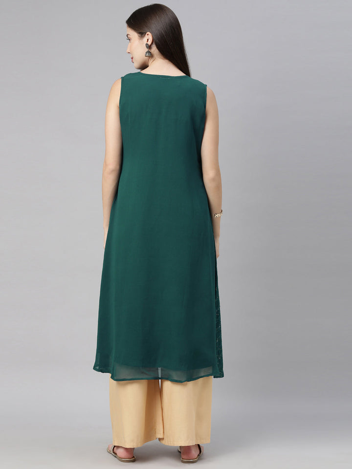 Neerus Green embellished A-Line kurta - detail view 3