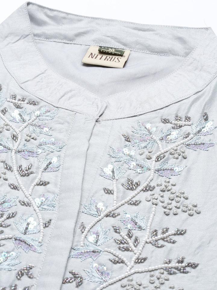 Neerus Grey modal printed kurti - detail view 5