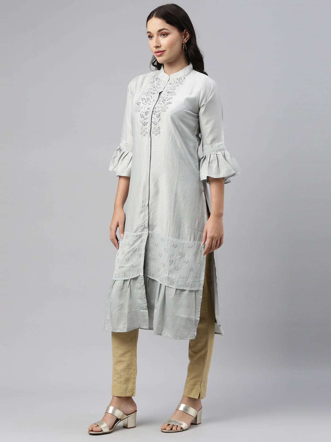 Neerus Grey modal printed kurti - side view