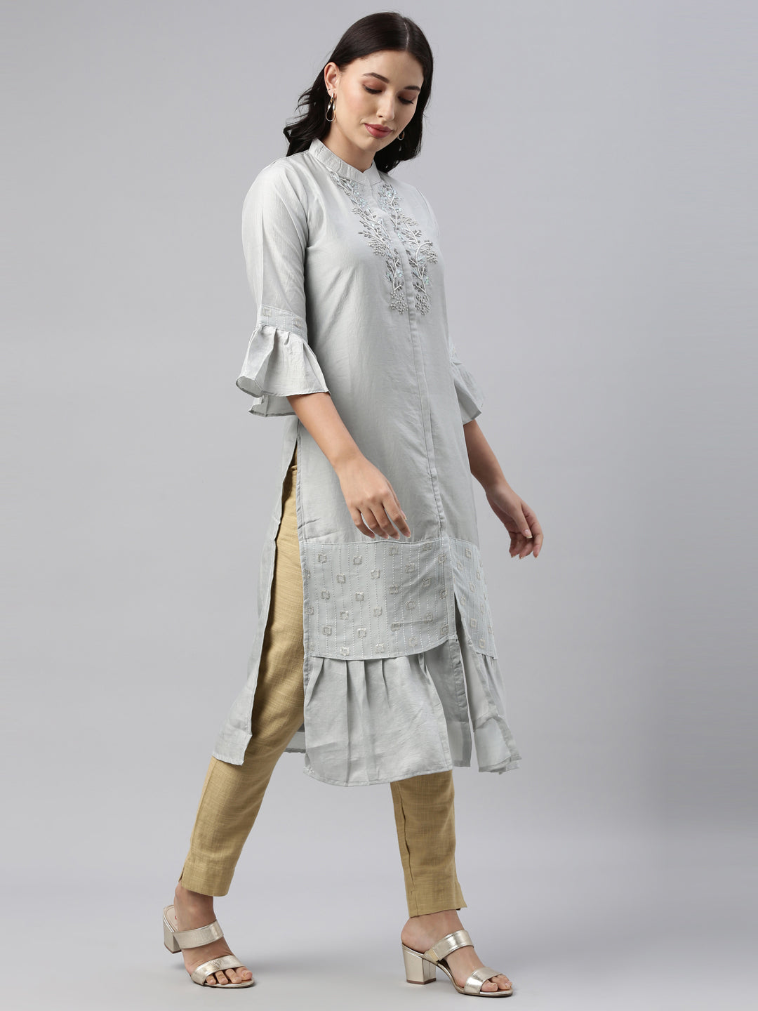 Neerus Grey modal printed kurti - detail view 1