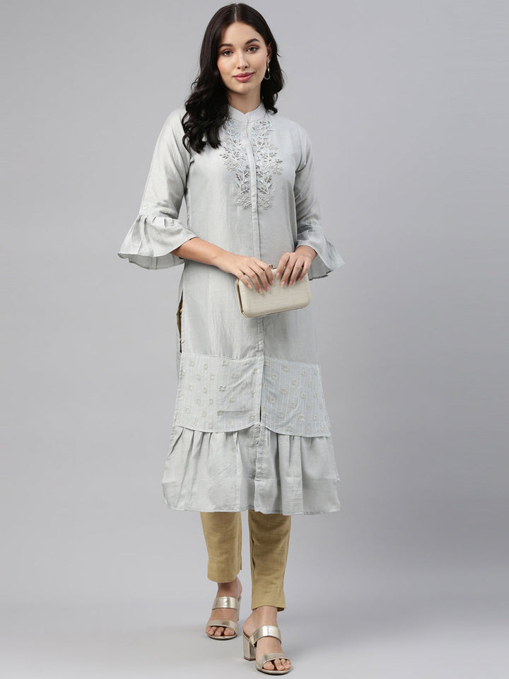 Neerus Grey modal printed kurti - front view