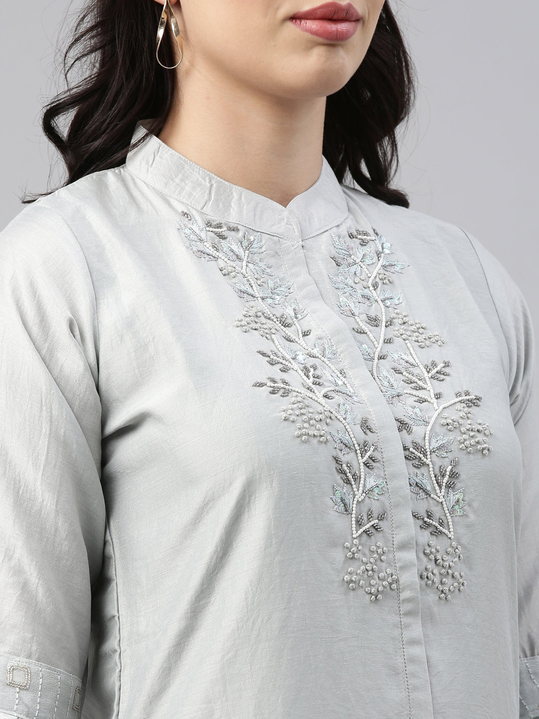 Neerus Grey modal printed kurti - detail view 3