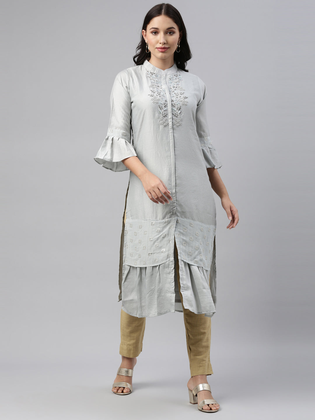 Neerus Grey modal printed kurti - detail view 4