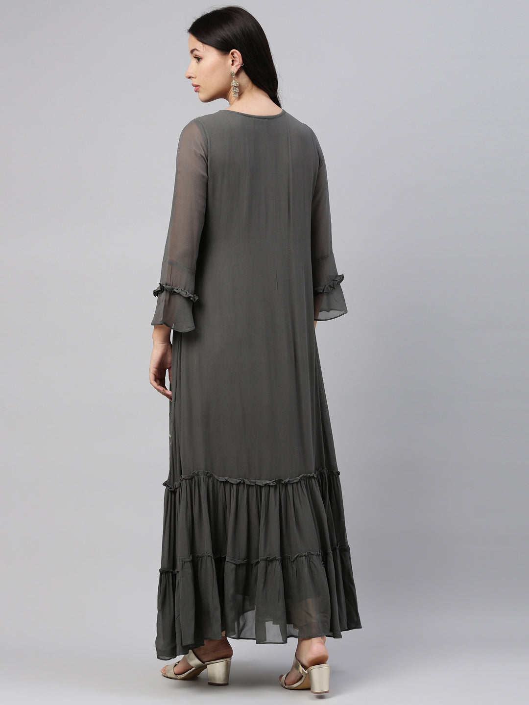 Neerus Grey georgette straight kurti - detail view 2