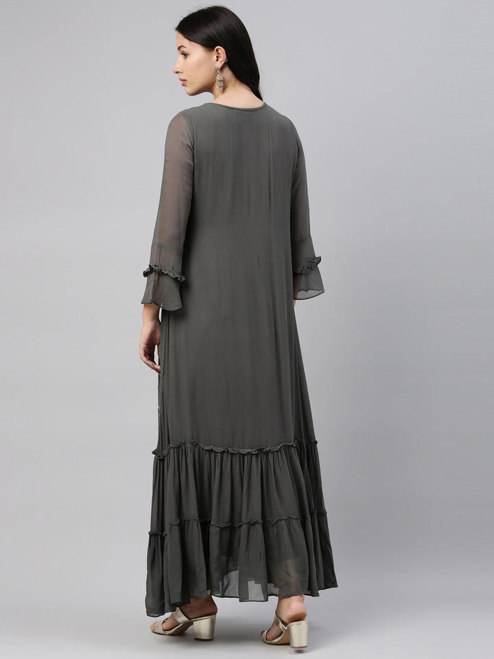 Neerus Grey georgette straight kurti - detail view 2