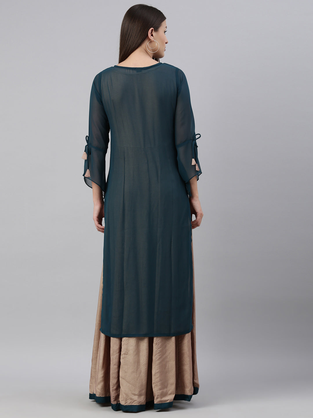 Neerus Green georgette straight kurti - detail view 3